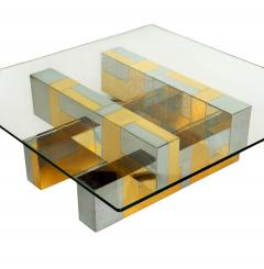 Paul Evans Mid Century Paul Evans Cityscape Brass Chrome and Glass Square Cocktail Table - 4292934