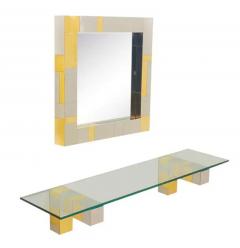 Paul Evans Mid Century Paul Evans Wall Mirror Console Table Shelf in Brass Chrome - 3723590
