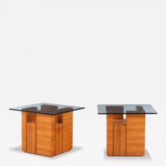 Paul Evans Pair of bleached mahogany glass end tables in manner of Paul Evans C 1980  - 4226862