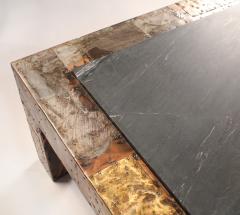 Paul Evans Paul Evans Brutalist Mixed Metals Patchwork Coffee Table with Exotic Slate Top - 990310