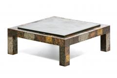 Paul Evans Paul Evans Brutalist Patchwork of Metals Slate Top Coffee Table c 1970s - 4349572