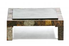 Paul Evans Paul Evans Brutalist Patchwork of Metals Slate Top Coffee Table c 1970s - 4349573