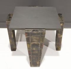 Paul Evans Paul Evans Brutalist Side Table Welded Metal and Slate Top Signed and dtd 1977 - 2589306