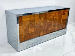 Paul Evans Paul Evans Burl and Chrome Cityscape Credenza Directional Signed 1970s - 3176456