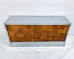 Paul Evans Paul Evans Burl and Chrome Cityscape Credenza Directional Signed 1970s - 3176559