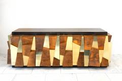 Paul Evans Paul Evans Burled Walnut and Brass Faceted Cabinet USA 1980 - 2936285