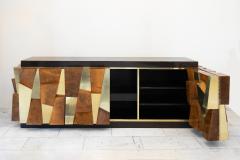 Paul Evans Paul Evans Burled Walnut and Brass Faceted Cabinet USA 1980 - 2936286