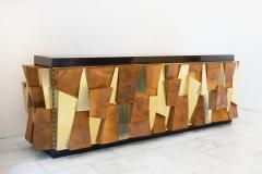 Paul Evans Paul Evans Burled Walnut and Brass Faceted Cabinet USA 1980 - 2936289