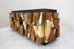 Paul Evans Paul Evans Burled Walnut and Brass Faceted Cabinet USA 1980 - 2936294