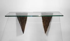 Paul Evans Paul Evans Console for Directional Brutalist Sculpted Bronze Glass Wall Mount - 1867054