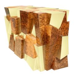 Paul Evans Paul Evans Faceted Walnut Burl Brass Dining Table Base 1970s - 299947