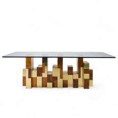 Paul Evans Paul Evans Mid Century Cityscape Burlwood and Brass Dining Table - 4256914