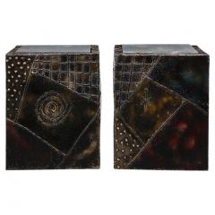 Paul Evans Paul Evans PE 20 Cube Side Tables Inset Slate Oxidized Steel Bronze Signed - 2948478