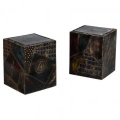 Paul Evans Paul Evans PE 20 Cube Side Tables Inset Slate Oxidized Steel Bronze Signed - 2948479