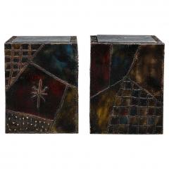 Paul Evans Paul Evans PE 20 Cube Side Tables Inset Slate Oxidized Steel Bronze Signed - 2948480