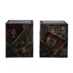 Paul Evans Paul Evans PE 20 Cube Side Tables Inset Slate Oxidized Steel Bronze Signed - 2948481