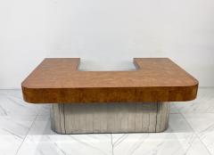 Paul Evans Paul Evans Patchwork Burl and Steel Cityscape Executive Desk 1970s - 4056036