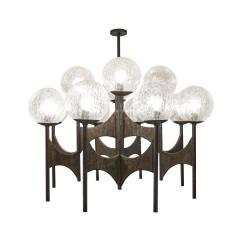 Paul Evans Paul Evans Rare Large Chandelier in Bronze with Crackled Glass Globes 1970s - 3943410