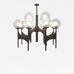 Paul Evans Paul Evans Rare Large Chandelier in Bronze with Crackled Glass Globes 1970s - 3944625