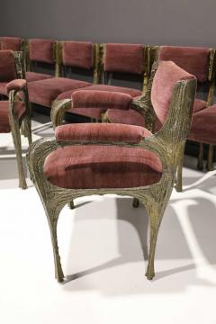 Paul Evans Paul Evans Set of Ten Sculpted Bronze Dining Chairs in Aubergine Upholstery - 2425541