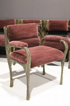 Paul Evans Paul Evans Set of Ten Sculpted Bronze Dining Chairs in Aubergine Upholstery - 2425542