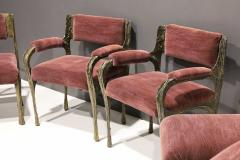 Paul Evans Paul Evans Set of Ten Sculpted Bronze Dining Chairs in Aubergine Upholstery - 2425548