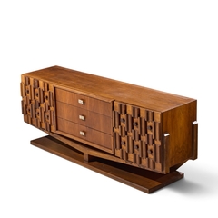 Paul Evans Paul Evans Style Canadian Brutalist Walnut 9 Drawer Pedestal Lowboy Dresser - 4721242