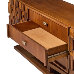Paul Evans Paul Evans Style Canadian Brutalist Walnut 9 Drawer Pedestal Lowboy Dresser - 4721243