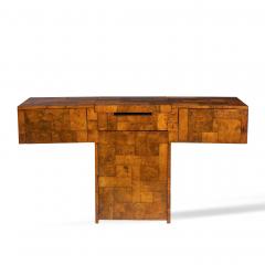 Paul Evans Paul Evans for Directional Mid Century Patchwork Burlwood T Bar Console Table - 4455466