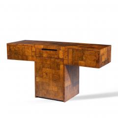Paul Evans Paul Evans for Directional Mid Century Patchwork Burlwood T Bar Console Table - 4455470