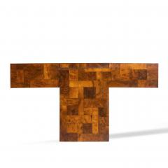 Paul Evans Paul Evans for Directional Mid Century Patchwork Burlwood T Bar Console Table - 4455473