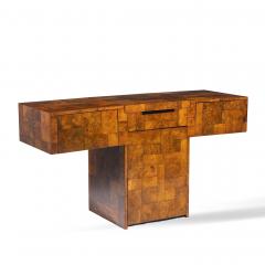 Paul Evans Paul Evans for Directional Mid Century Patchwork Burlwood T Bar Console Table - 4455554