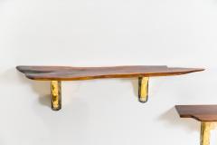 Paul Evans Phillip Lloyd Powell Pair of Wall Mounted Walnut Shelves - 2385177