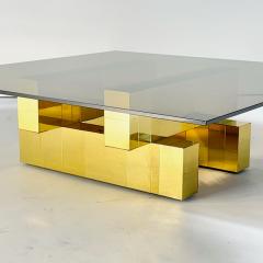Paul Evans Phillip Lloyd Powell Paul Evans Cityscape Brass Coffee Table w Smoked Glass 1970 - 4316504