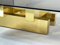 Paul Evans Phillip Lloyd Powell Paul Evans Cityscape Brass Coffee Table w Smoked Glass 1970 - 4316507