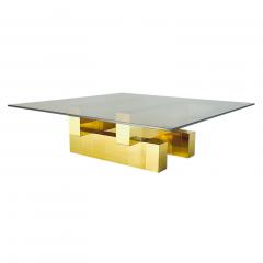 Paul Evans Phillip Lloyd Powell Paul Evans Cityscape Brass Coffee Table w Smoked Glass 1970 - 4316508