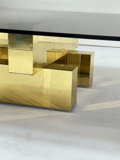 Paul Evans Phillip Lloyd Powell Paul Evans Cityscape Brass Coffee Table w Smoked Glass 1970 - 4316509