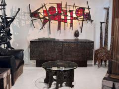 Paul Evans Phillip Lloyd Powell Paul Evans Sculpted Bronze Patchwork Steel Slate Cabinet 1968 - 4747668