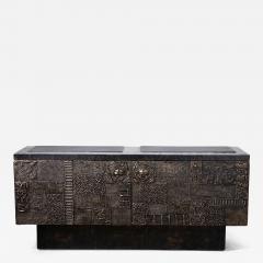 Paul Evans Phillip Lloyd Powell Paul Evans Sculpted Bronze Patchwork Steel Slate Cabinet 1968 - 4747794