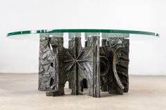 Paul Evans Sculpted Bronze Brutalist Glass Top Coffee Table for Directional 1969 - 2620026