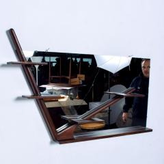 Paul Evans Sculptural Mexican Modernist Angular Mirror Wall Shelf in Mahogany - 1235867