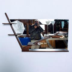 Paul Evans Sculptural Mexican Modernist Angular Mirror Wall Shelf in Mahogany - 1235868