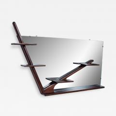 Paul Evans Sculptural Mexican Modernist Angular Mirror Wall Shelf in Mahogany - 1236952