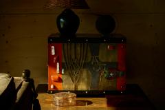 Paul Evans Stunning Mid Century Cabinet in Brass Metal Enamel and Gemstones Belgium 1960s - 4395019