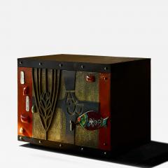 Paul Evans Stunning Mid Century Cabinet in Brass Metal Enamel and Gemstones Belgium 1960s - 4396888