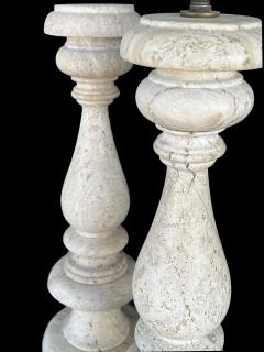 Paul Ferrante A Tall Pair of Paul Ferrante Baroque Style Travertine Baluster form Lamps - 3308706