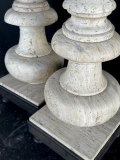 Paul Ferrante A Tall Pair of Paul Ferrante Baroque Style Travertine Baluster form Lamps - 3308709