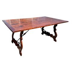 Paul Ferrante Paul Ferrante 18th C Style Rustic Italian Walnut Wrought Iron Trestle Table - 4247342