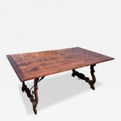 Paul Ferrante Paul Ferrante 18th C Style Rustic Italian Walnut Wrought Iron Trestle Table - 4248576