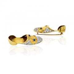 Paul Flato PLATINUM 14K YELLOW GOLD DIAMOND AND SAPPHIRE PAIR OF SHOE CLIP BROOCHES - 1858323